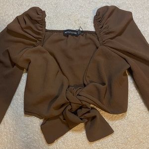 Puffed sleeve chocolate brown blouse